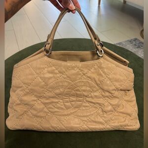 Chanel Iridescent Calfskin Quilted Small Sea Hit Tote Beige